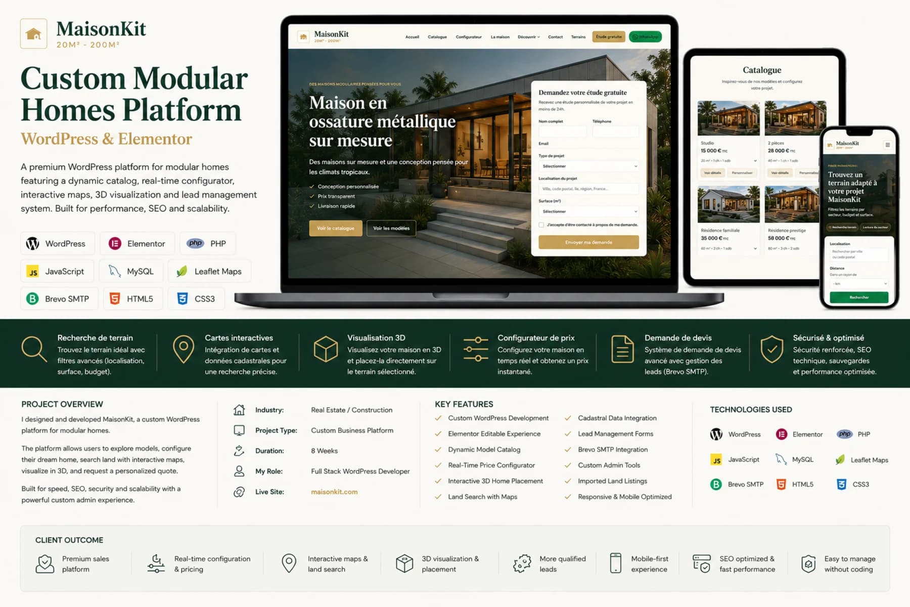 MaisonKit modular homes platform shown across laptop, tablet and phone